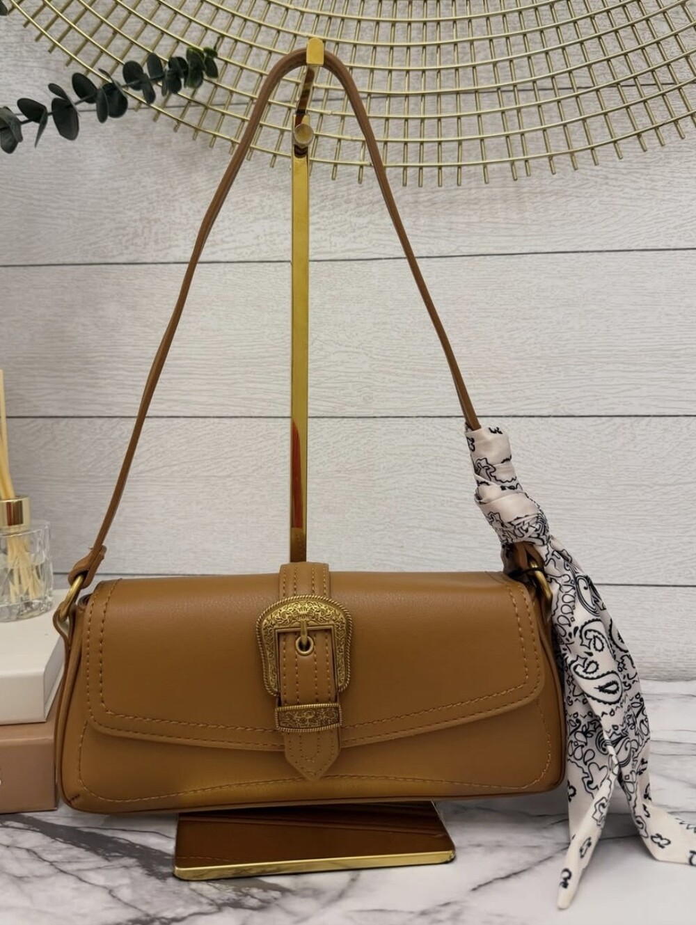 Steve Madden Western Buckle Shoulder Handbag with Scarf